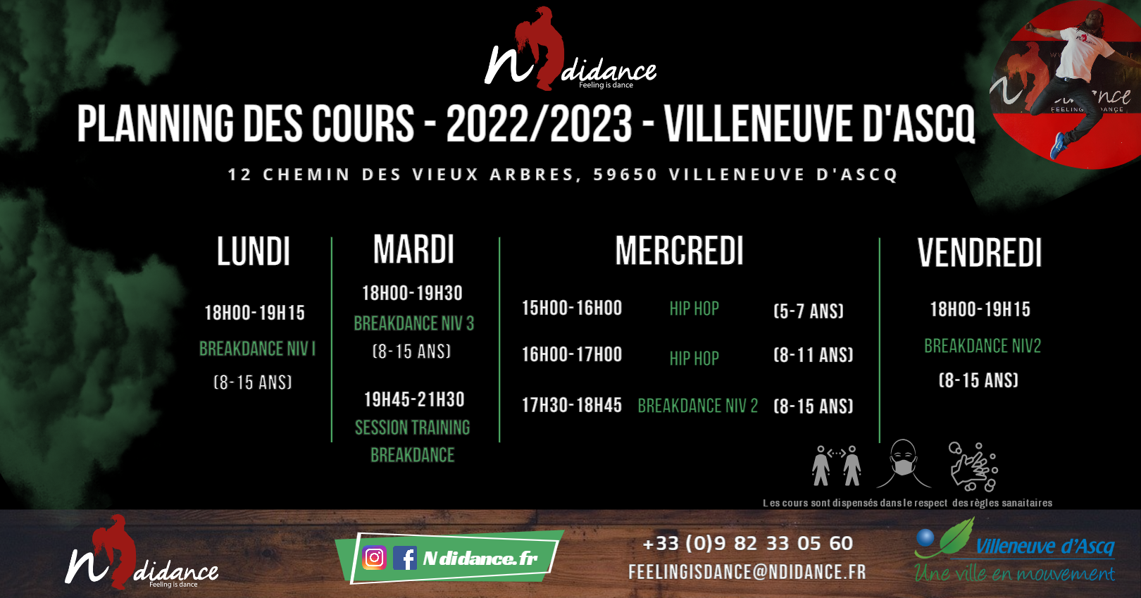 PLanning cours Ecole N'di Dance - Villeneuve d'Ascq