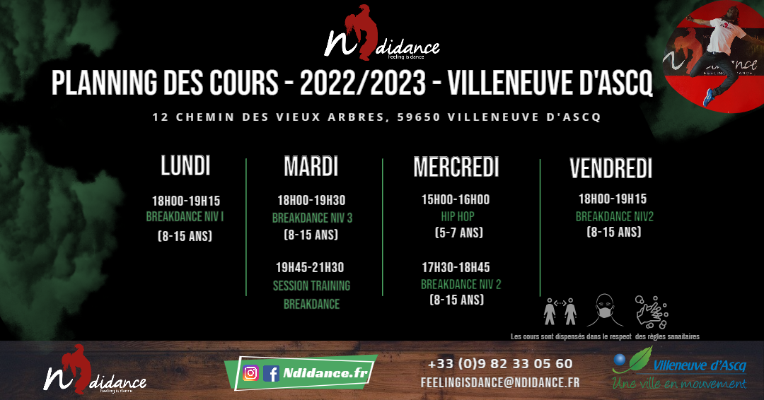 Planning cours de dance Villeneuve d'Ascq - Ndi Dance