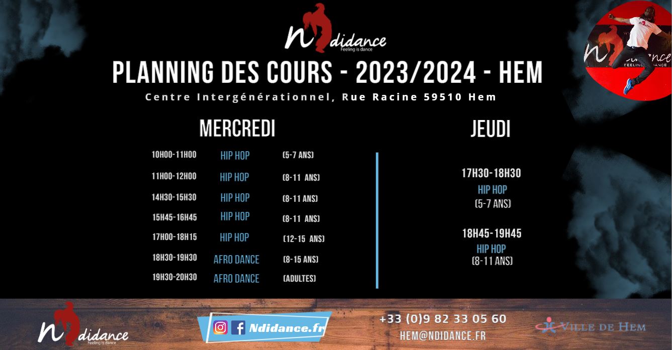 Programme des cours de danse 2023-2024 Ndi Dance HEM