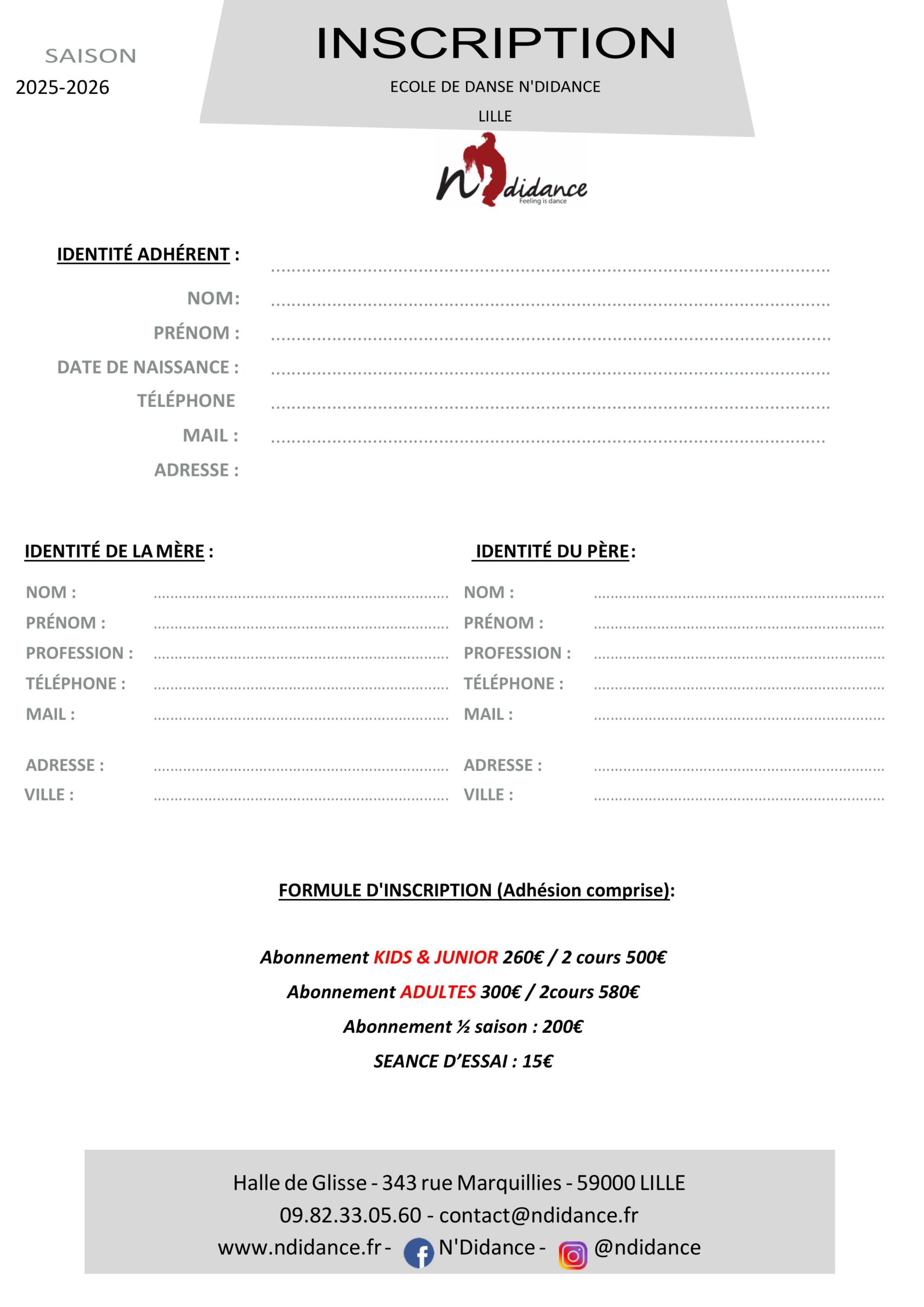 Fiche Inscription LILLE 2024 2025