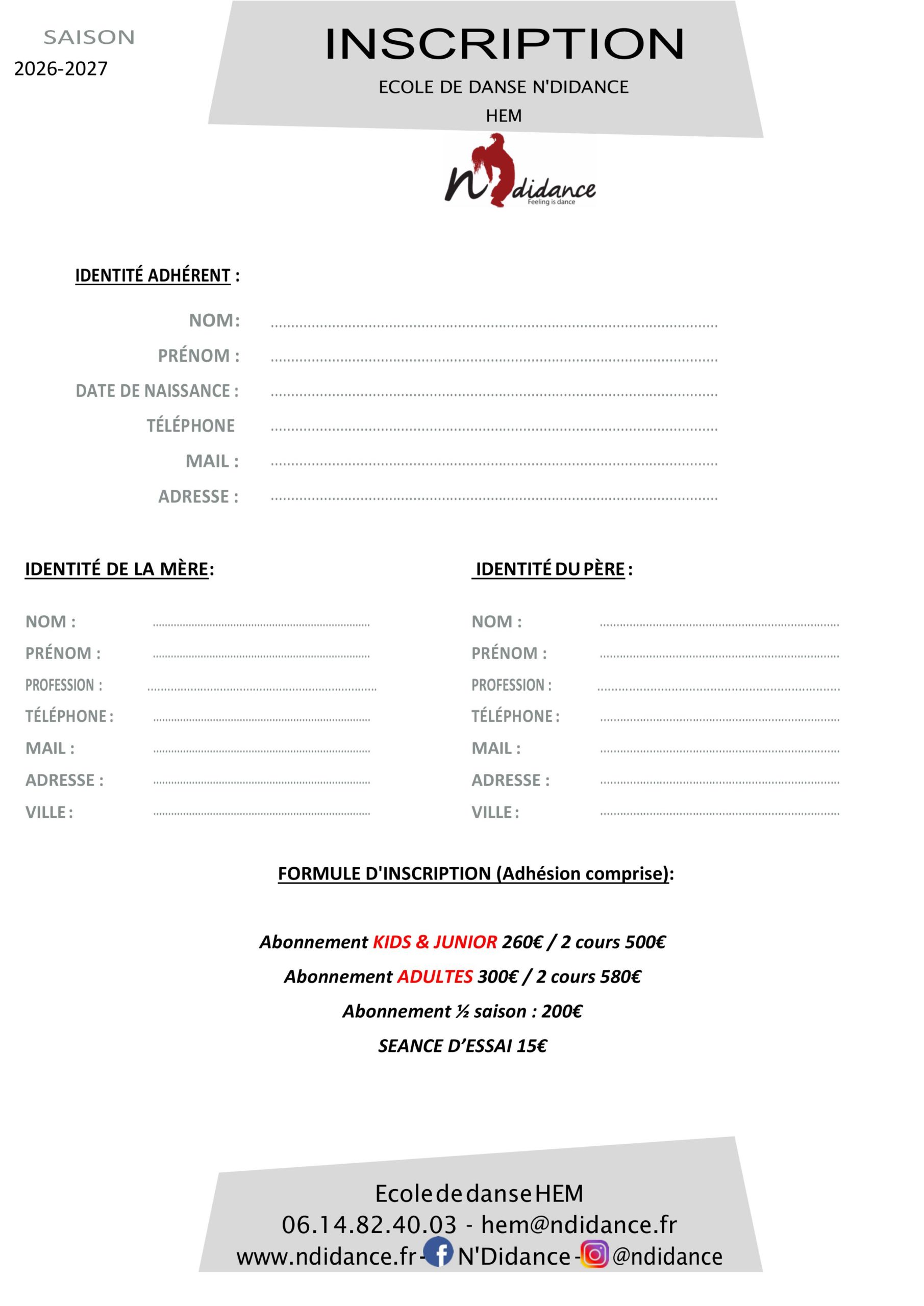 Fiche Inscription LILLE 2024 2025
