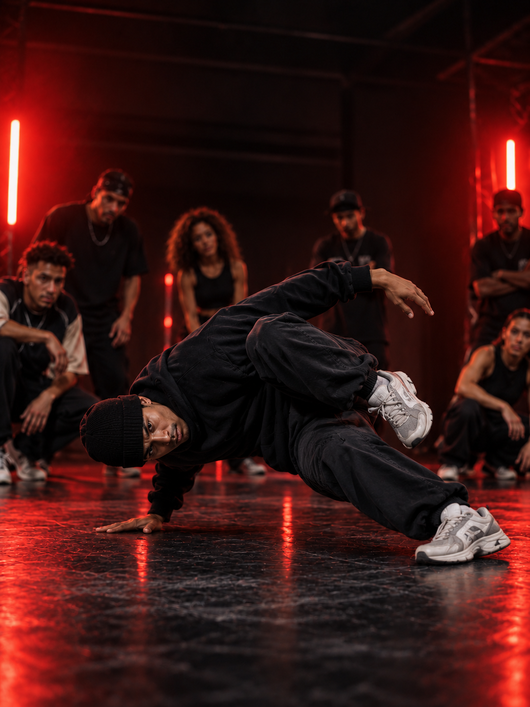 Breakdance sous lumières rouges